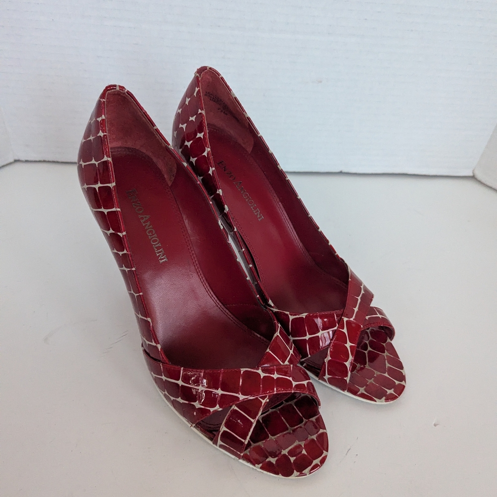 Enzo Angiolini Shoes Women's 7.5 M Magnify Giraffe Print Red Pump Stilleto Heels